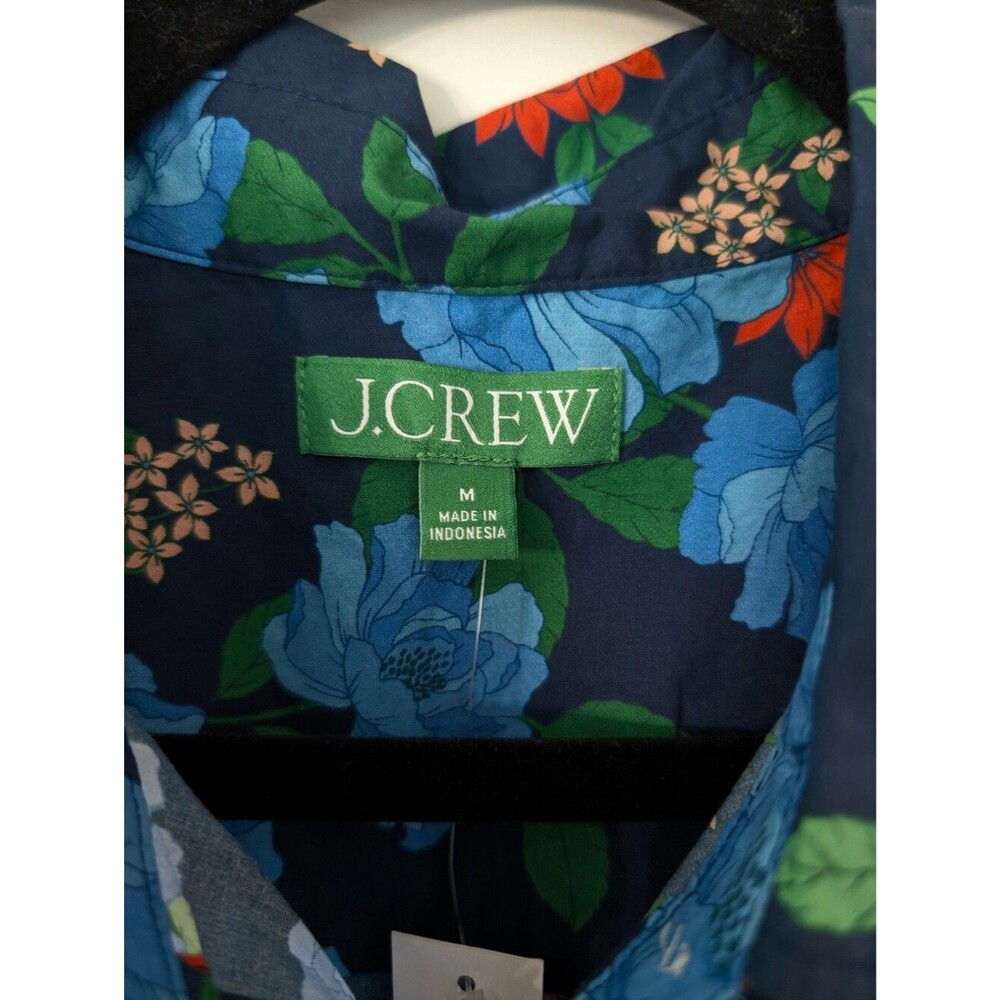 J.Crew Cotton Poplin Short Sleeve Button Up Shirt blue peony print NWT - Picture 3 of 7
